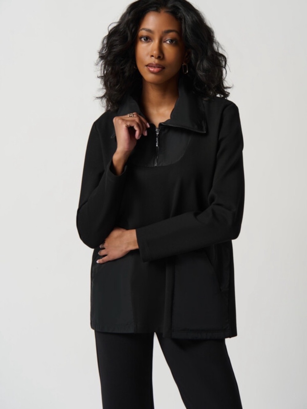 Joseph Ribkoff Black Collarless Zipper Casual Jacket Style 234184